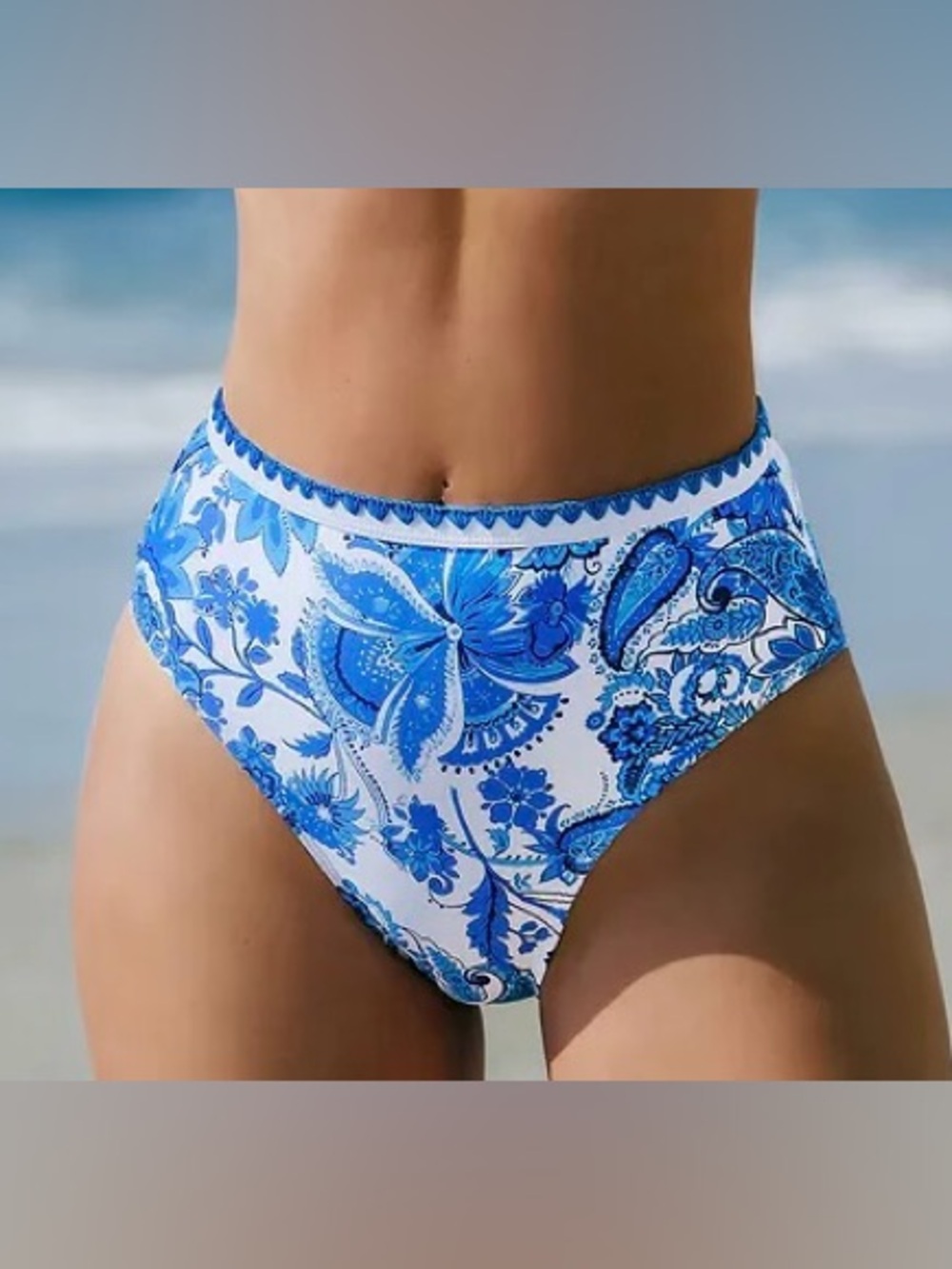 Cupshe Blue & White High-Waist Floral Bikini Bottom - NWT - L